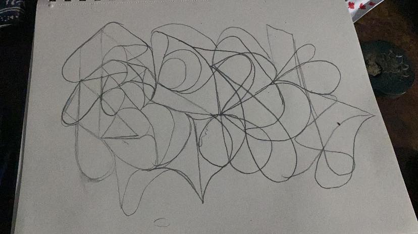 Pencil graffiti letter structure sketch