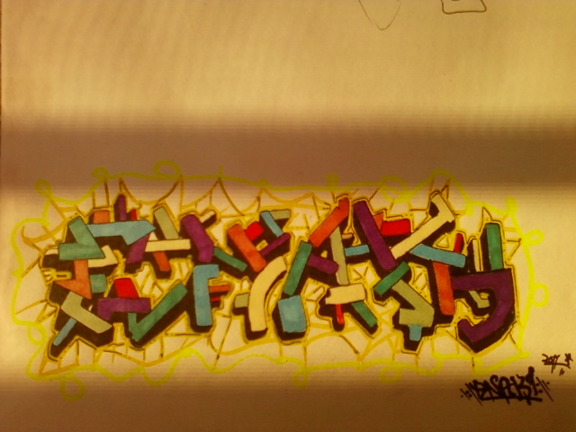 Colorful wildstyle graffiti sketch with markers